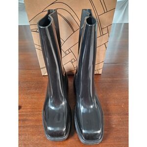 Melissa Nancy Rain Boot Women Size 10 Black New Vegan Glossy Square Toe 33324